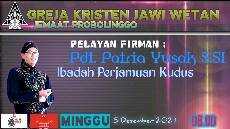 Ibadah Minggu Pagi Tanggal 5 Desember 2021 GKJW Probolinggo